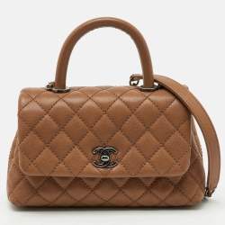 Chanel Brown Quilted Caviar Leather Mini Coco Top Handle Bag
