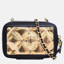 Chanel Black Extra Mini CC Quilted Golden Plate Vanity Crossbody