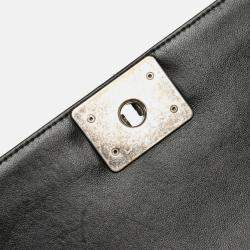 Pre Owned Chanel Black Old Medium Quilted Lambskin Boy Flap