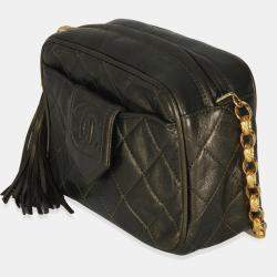 Pre Owned Chanel Vintage Metallic Green Quilted Lambskin Tassel Camera Bag