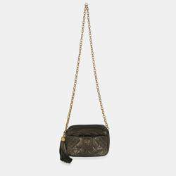 Pre Owned Chanel Vintage Metallic Green Quilted Lambskin Tassel Camera Bag