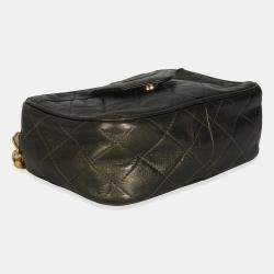 Pre Owned Chanel Vintage Metallic Green Quilted Lambskin Tassel Camera Bag