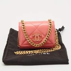 Chanel Pink Quilted Leather Pending CC Card Holder on Chain