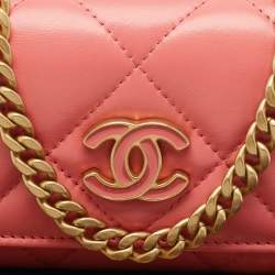 Chanel Pink Quilted Leather Pending CC Card Holder on Chain