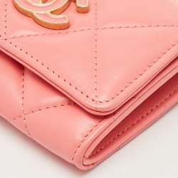 Chanel Pink Quilted Leather Pending CC Card Holder on Chain