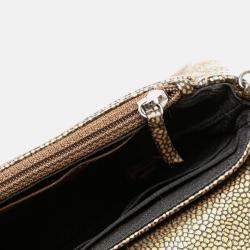 Pre Owned Chanel Gold CC Metallic Caviar Half Moon Wallet on Chain