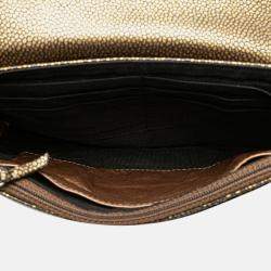 Pre Owned Chanel Gold CC Metallic Caviar Half Moon Wallet on Chain