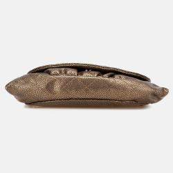 Pre Owned Chanel Gold CC Metallic Caviar Half Moon Wallet on Chain
