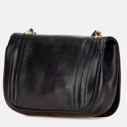 Pre Owned Chanel Black CC Stitched Lambskin Flap