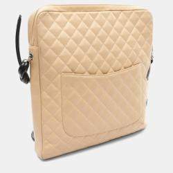 Pre Owned Chanel Cambon Line Beige/Black Leather Large Pochette Shoulder Bag