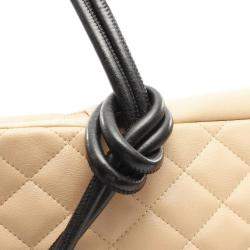 Pre Owned Chanel Cambon Line Beige/Black Leather Large Pochette Shoulder Bag
