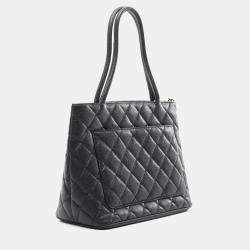 Pre Owned Chanel Medallion Black Grained Calfskin Leather Tote Bag