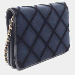 Chanel Blue Fabric Leather Wallet on Chain