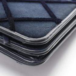 Chanel Blue Fabric Leather Wallet on Chain