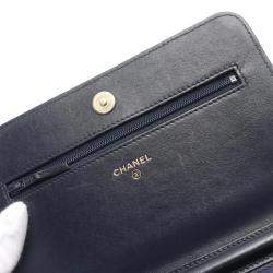 Chanel Blue Fabric Leather Wallet on Chain