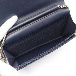 Chanel Blue Fabric Leather Wallet on Chain