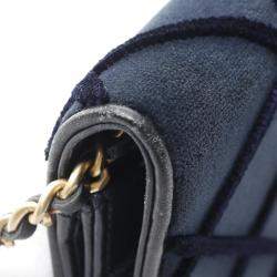 Chanel Blue Fabric Leather Wallet on Chain
