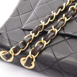 Pre Owned Chanel Black Lambskin Flap Shoulder Bag