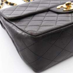 Pre Owned Chanel Black Lambskin Flap Shoulder Bag