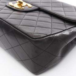 Pre Owned Chanel Black Lambskin Flap Shoulder Bag