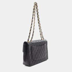 Pre Owned Chanel Black Lambskin Flap Shoulder Bag