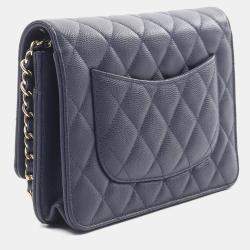 Chanel Navy Leather Classic Wallet on Chain