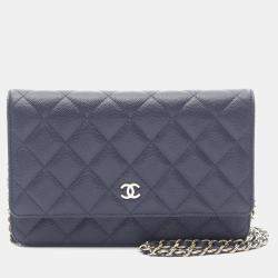 Chanel Navy Leather Classic Wallet on Chain