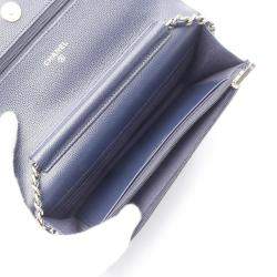 Chanel Navy Leather Classic Wallet on Chain