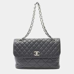 Chanel Matelasse Black Lambskin Leather Chain Shoulder Bag  SHW
