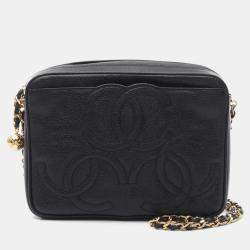 Pre Owned Chanel Triple CC Black Leather Chain Camera Bag