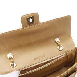 Chanel Single Flap Medium Beige Lambskin Square Stitched Shoulder Bag
