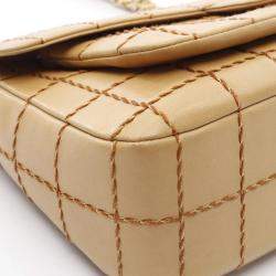 Chanel Single Flap Medium Beige Lambskin Square Stitched Shoulder Bag