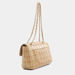 Chanel Single Flap Medium Beige Lambskin Square Stitched Shoulder Bag