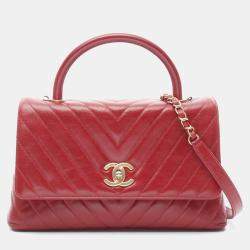 Chanel Coco Handle Red V Stitch Leather Top Handle Bag