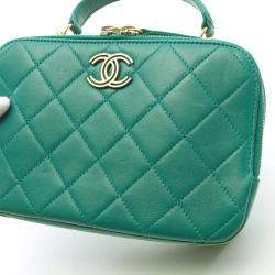 Chanel Vanity Green Quilted Leather Top Handle Bag