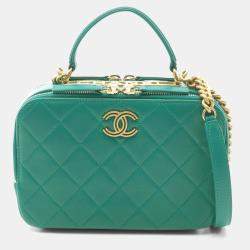 Chanel Vanity Green Quilted Leather Top Handle Bag