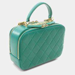 Chanel Vanity Green Quilted Leather Top Handle Bag