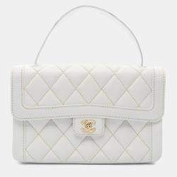 Chanel Wild Stitch CC White Lambskin Leather Flap Handbag