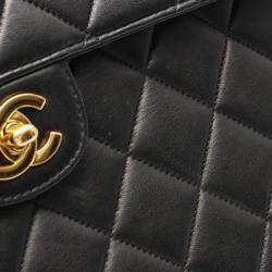 Chanel  Single Flap Jumbo Black Matelasse Lamb Leather Shoulder Bag
