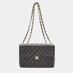 Chanel  Single Flap Jumbo Black Matelasse Lamb Leather Shoulder Bag