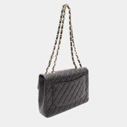 Chanel  Single Flap Jumbo Black Matelasse Lamb Leather Shoulder Bag