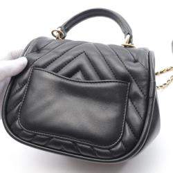 Chanel Single Flap Mini Black Reverse Chevron Lambskin Top Handle Bag