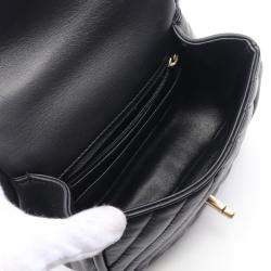 Chanel Single Flap Mini Black Reverse Chevron Lambskin Top Handle Bag