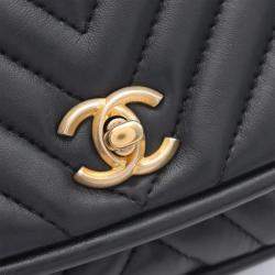 Chanel Single Flap Mini Black Reverse Chevron Lambskin Top Handle Bag