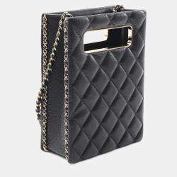 Chanel Evening Chain Black Matelasse Leather  Shoulder Bag