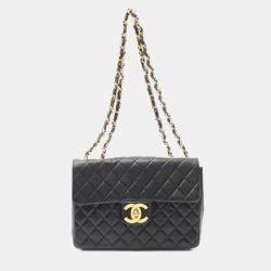 Pre Owned Chanel Jumbo Single Flap Black Lambskin Shoulder Bag