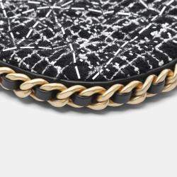 Pre Owned Chanel Trendy Chain Around Tweed Sequin Quilted Black White Hobo Bag