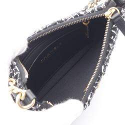 Pre Owned Chanel Trendy Chain Around Tweed Sequin Quilted Black White Hobo Bag