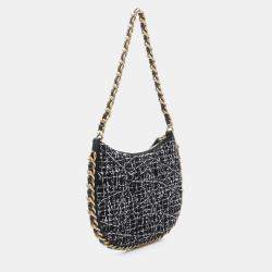 Pre Owned Chanel Trendy Chain Around Tweed Sequin Quilted Black White Hobo Bag