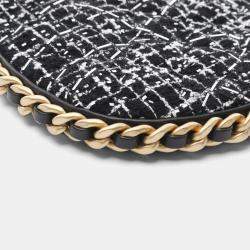 Pre Owned Chanel Trendy Chain Around Tweed Sequin Quilted Black White Hobo Bag